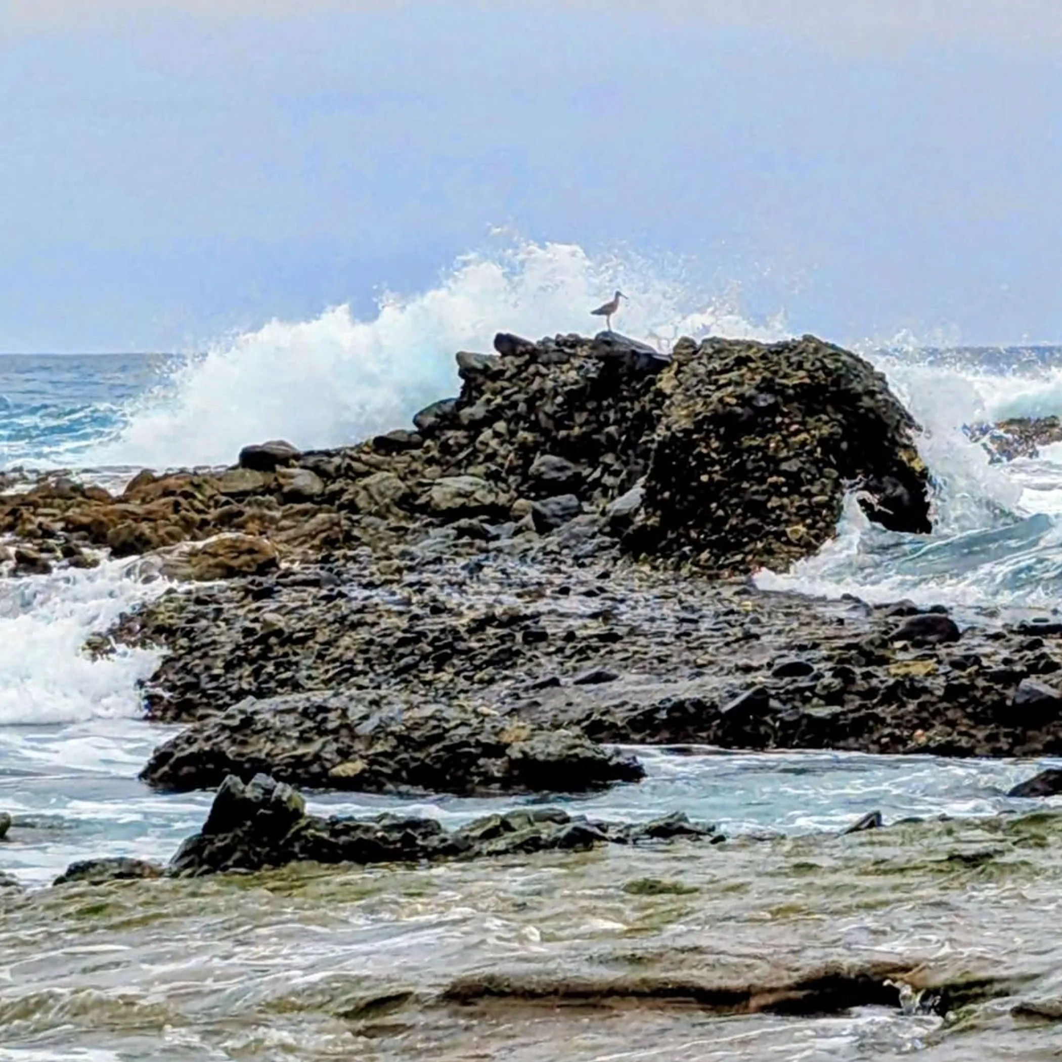 waves impacting rocky beach cliffs