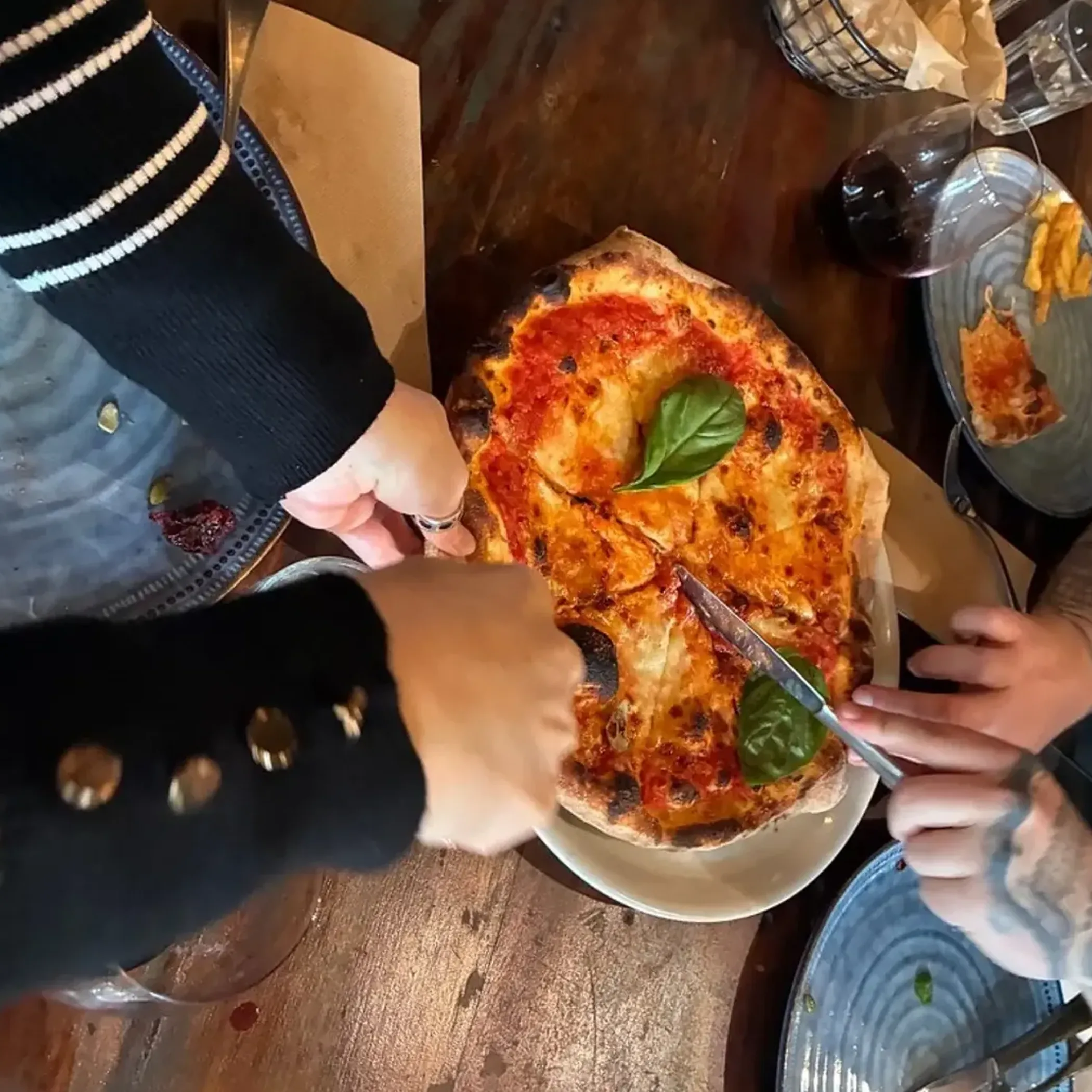 food and wine at dining table